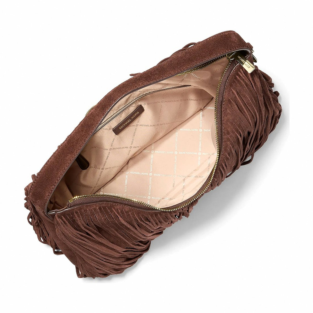 Michael Kors Nayla Medium Fringed Suede Hobo Shoulder Bag - NUTMEG