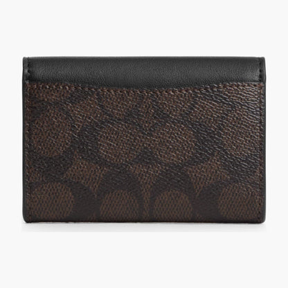 Coach Flap Card Case In Signature Canvas - Gold/Walnut/Black