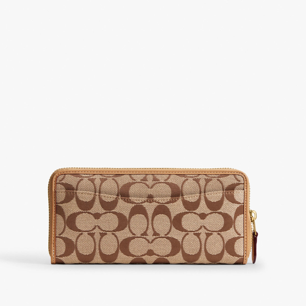 Coach Essential Slim Accordion Zip Wallet In Signature Jacquard - Brass/Khaki Light Peach