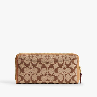 Coach Essential Slim Accordion Zip Wallet In Signature Jacquard - Brass/Khaki Light Peach