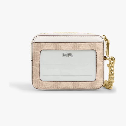 Coach Zip Card Case In Signature Canvas - Gold/Sand/Chalk