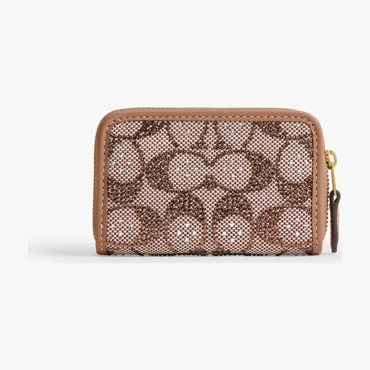 Coach Essential Small Zip Around Card Case In Crystal Signature Jacquard - Brass/Mushroom