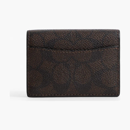 Coach Card Case With Charms In Signature Canvas - Gold/Walnut/Black