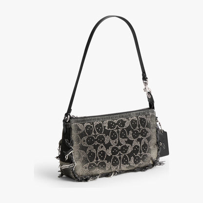 Coach Plaza Bag In Regenerative Cotton Denim With Loved Crystal Signature - Silver/Black