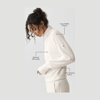 Alo Yoga Waffle Weekend Escape Mock Neck Long Sleeve - Ivory