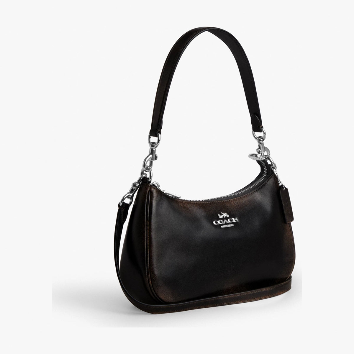 Coach Teri Shoulder Bag In Loved Leather - Silver/Black Brown