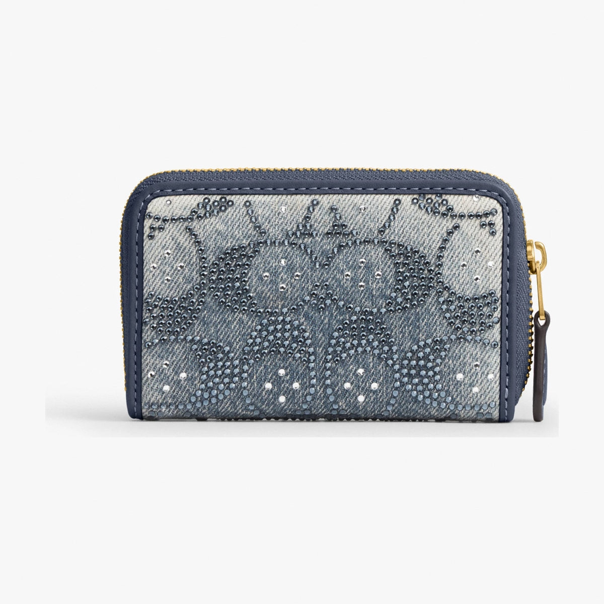 Coach Essential Small Zip Around Card Case In Regenerative Cotton Denim With Crystal Signature - Brass/Denim