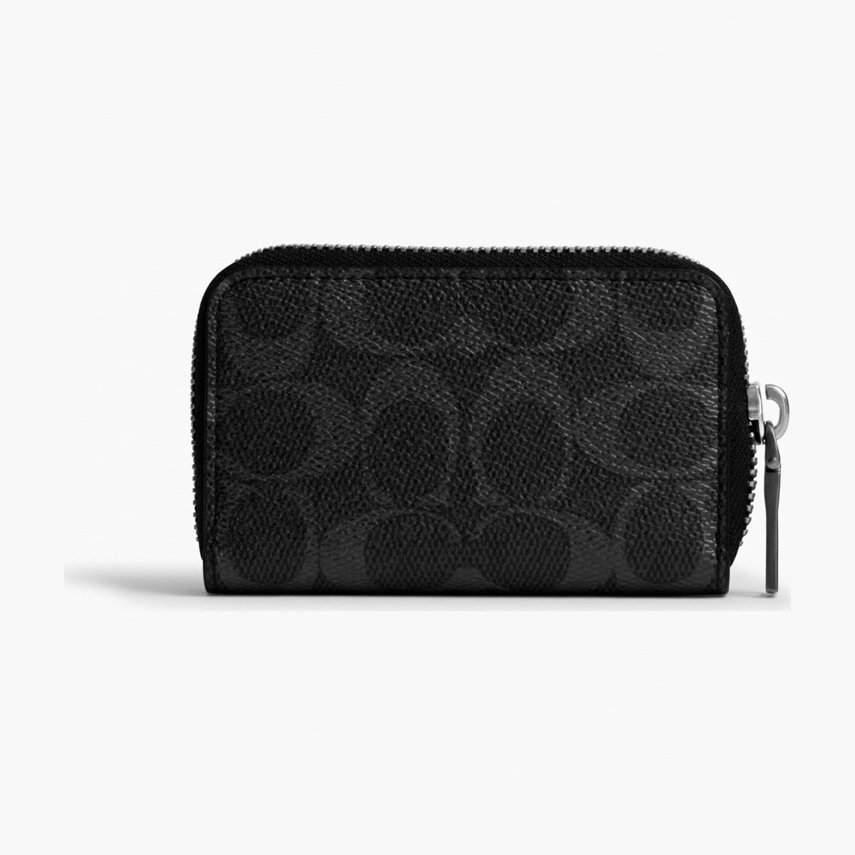 Coach Small Zip Around Card Case In Signature Canvas - Black Signature