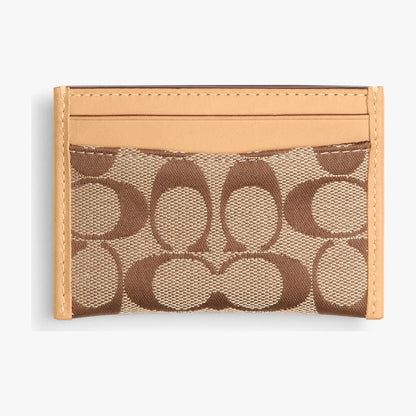 Coach Essential Card Case In Signature Jacquard - Brass/Khaki Light Peach