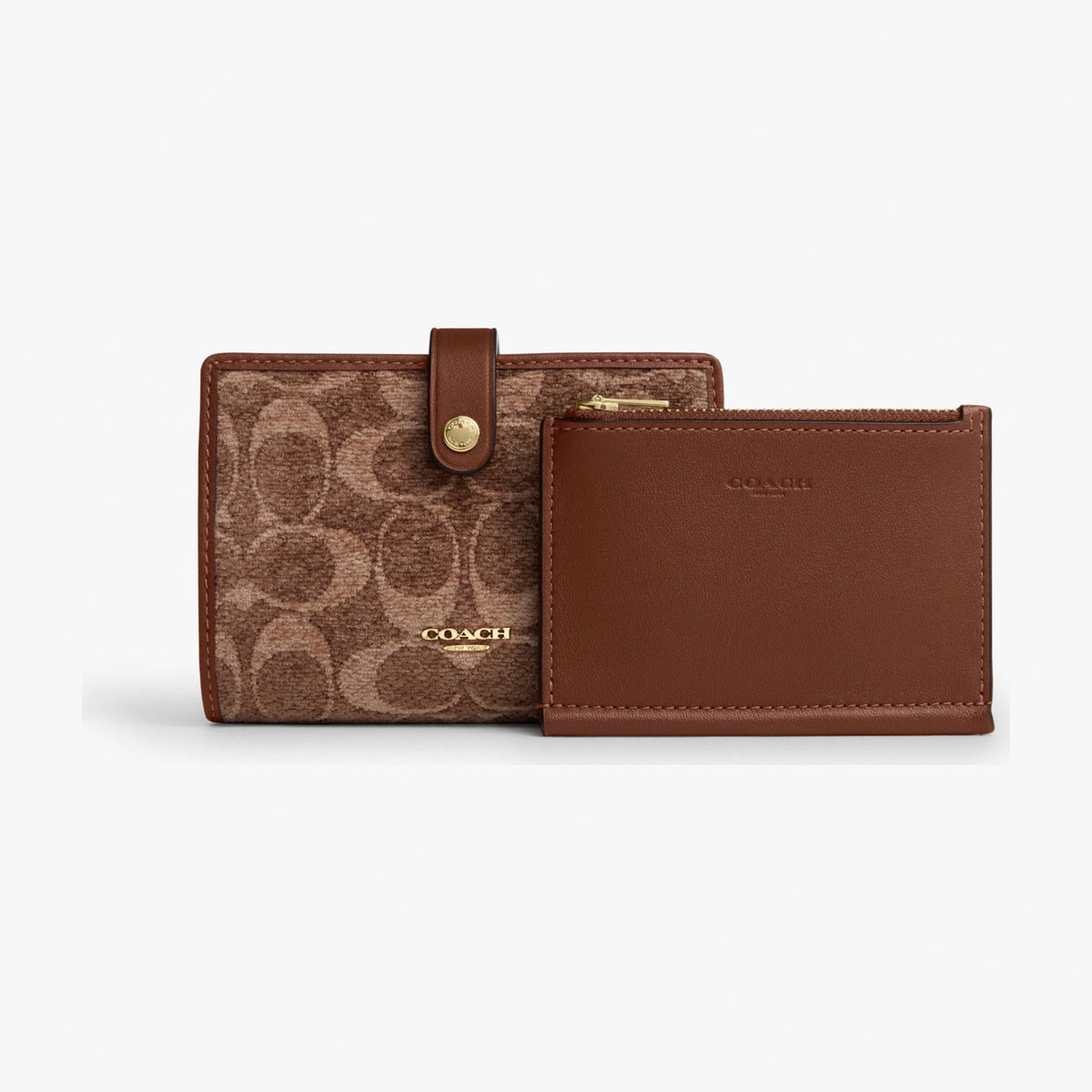 Coach 2-In-1 Wallet In Signature Chenille - Gold/Light Khaki/Vintage Brown