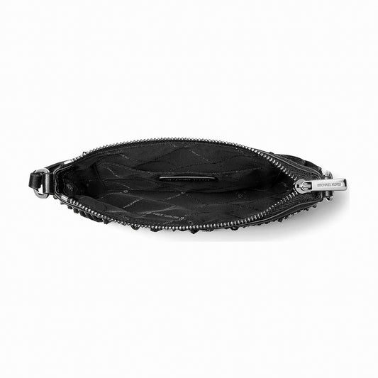 Michael Kors Jet Set Travel Small Studded Fringed Microsuede Wristlet - BLACK