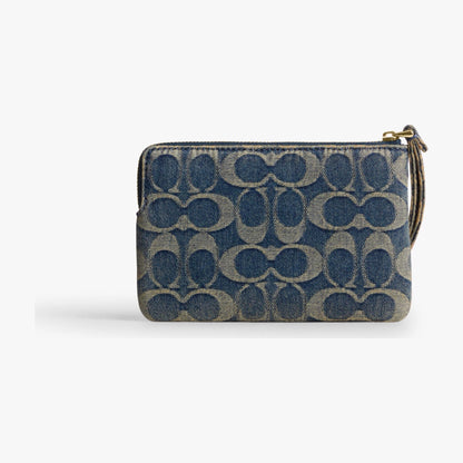 Coach Corner Zip Wristlet In Signature Regenerative Cotton Denim - Gold/Denim