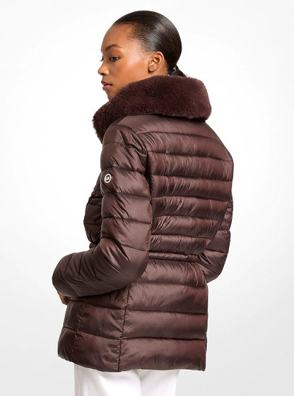 Michael Kors Faux Fur Quilted Puffer Jacket - CHOCOLATE
