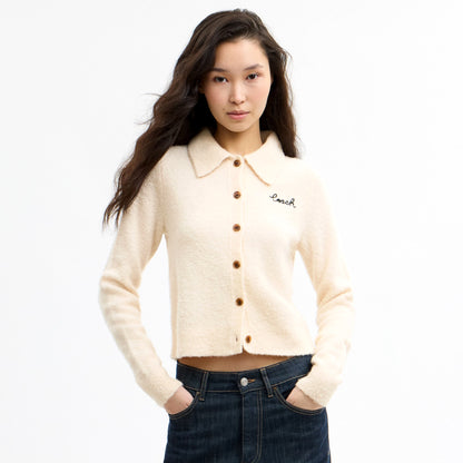 Coach Embroidered Cropped Cardigan - Ecru