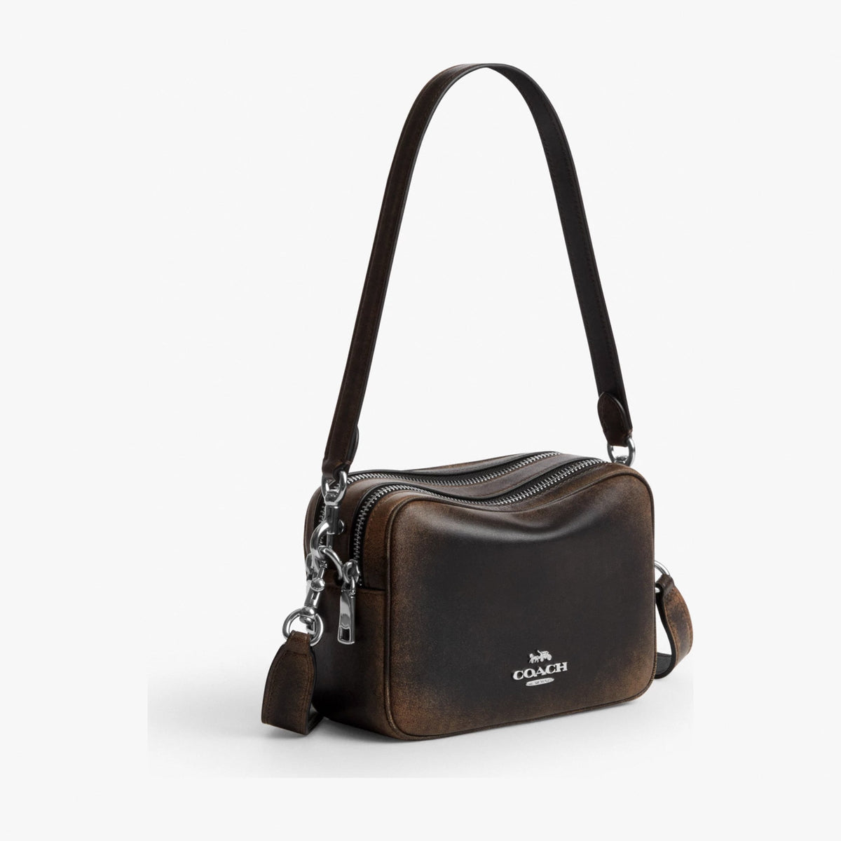 Coach Mini Carey Crossbody Bag In Loved Leather - Silver/Black Brown