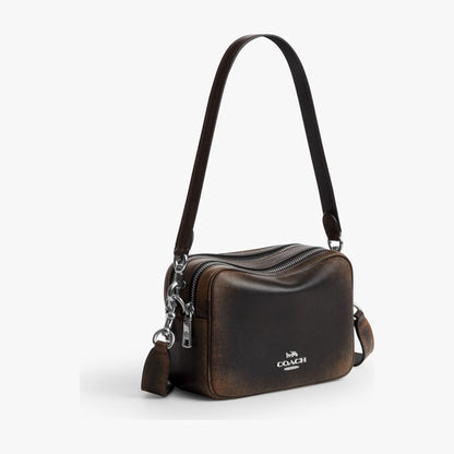 Coach Mini Carey Crossbody Bag In Loved Leather - Silver/Black Brown
