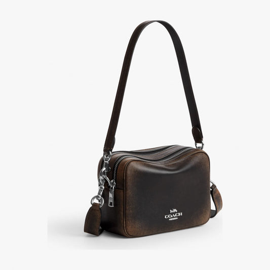 Coach Mini Carey Crossbody Bag In Loved Leather - Silver/Black Brown