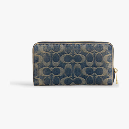 Coach Long Zip Around Wallet In Signature Regenerative Cotton Denim - Gold/Denim