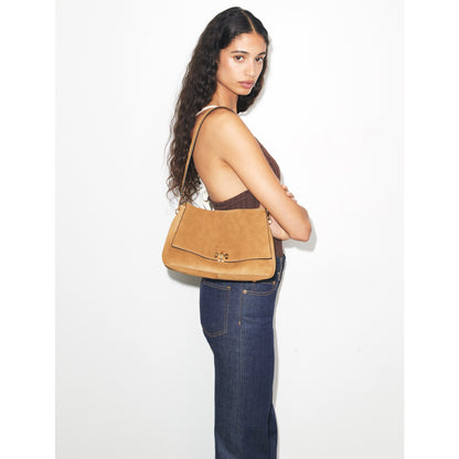Tory Burch Charlie Suede Shoulder Bag - Toffee