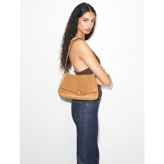Tory Burch Charlie Suede Shoulder Bag - Toffee