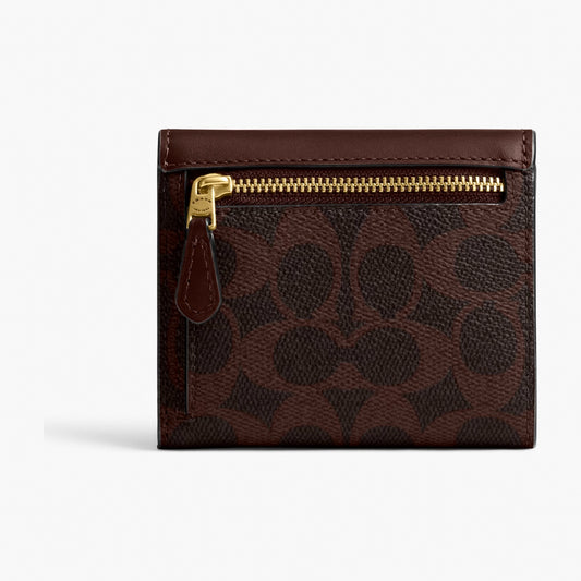 Coach Mila Small Flap Wallet In Signature Canvas - Brass/Maple