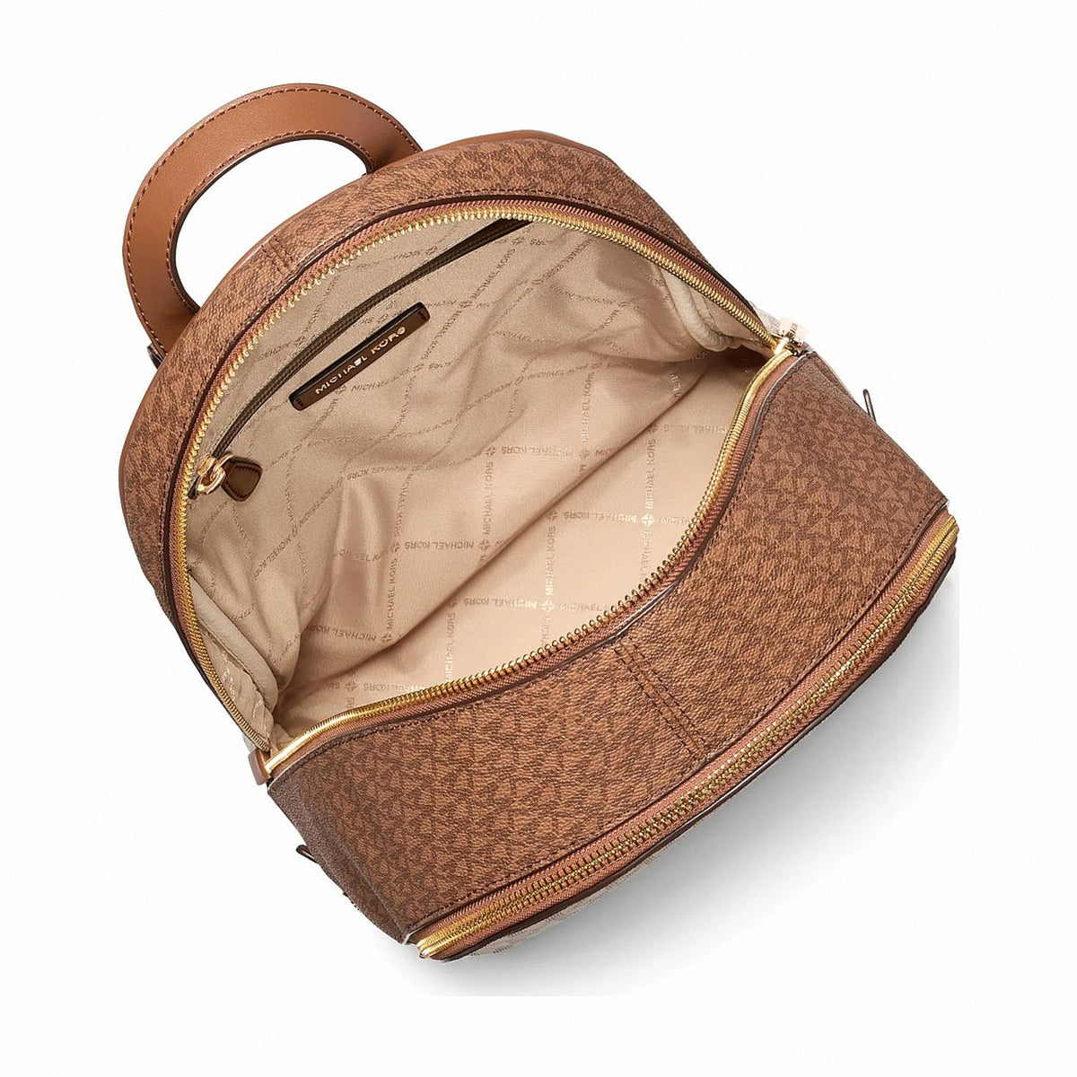 Michael Kors Rhea Medium Color-Block Signature Logo Backpack - CAMEL MLT