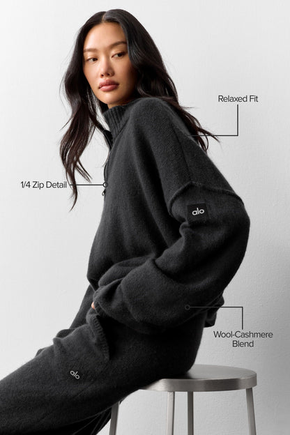 Alo Yoga Wool Cashmere New Class 1/4 Zip Pullover - Black