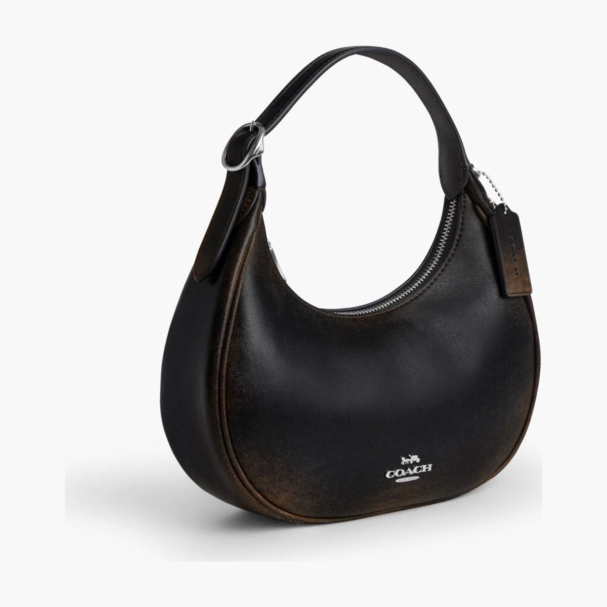 Coach Emily Shoulder Bag In Loved Leather - Silver/Black Brown