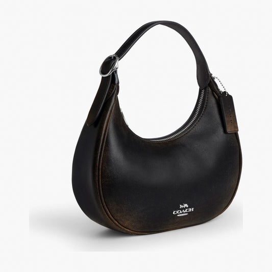 Coach Emily Shoulder Bag In Loved Leather - Silver/Black Brown