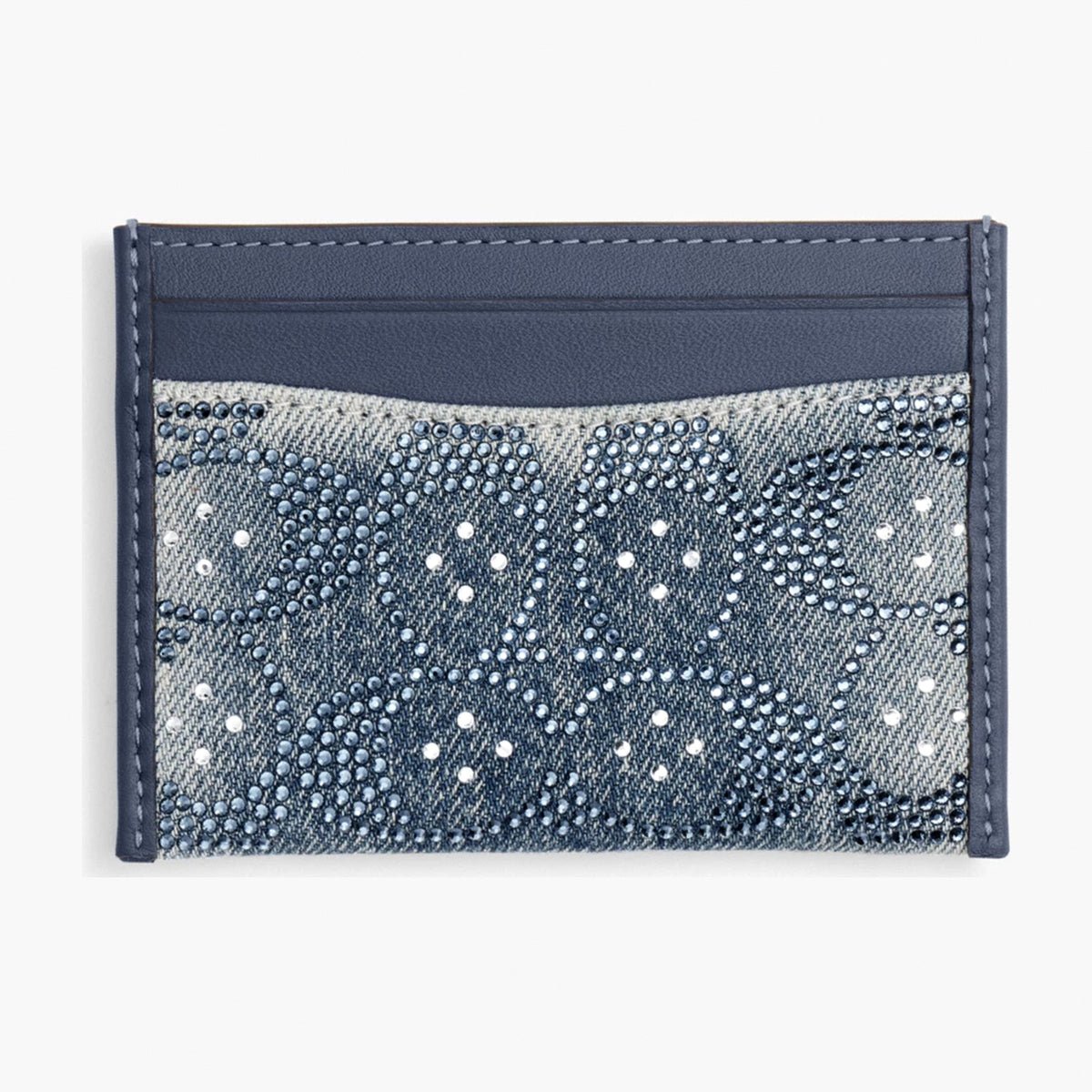 Coach Essential Card Case In Regenerative Cotton Denim With Crystal Signature - Brass/Denim