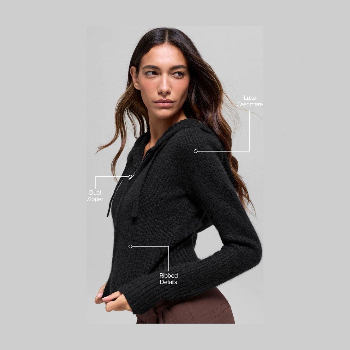 Alo Yoga Wool Cashmere Ribbed Noble Full Zip Hoodie - Black