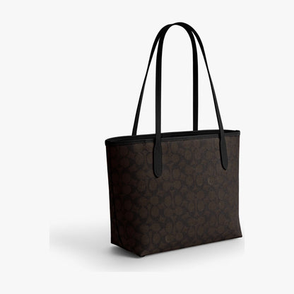 Coach Medium City Tote Bag In Signature Canvas - Gold/Walnut/Black