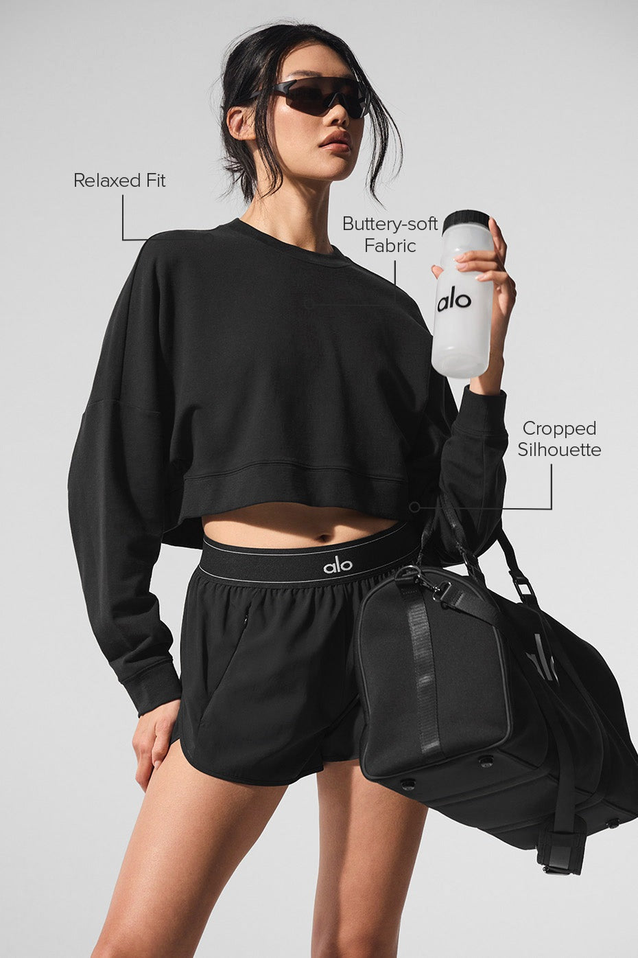 Alo Yoga Cropped Sway Crew Neck Pullover - Black
