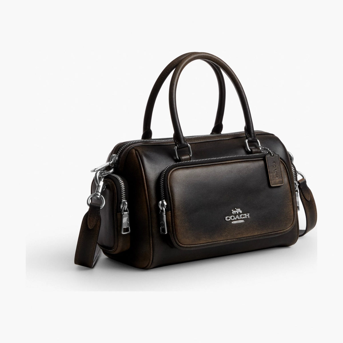 Coach Rowan Satchel Bag With Pockets In Loved Leather - Silver/Black Brown