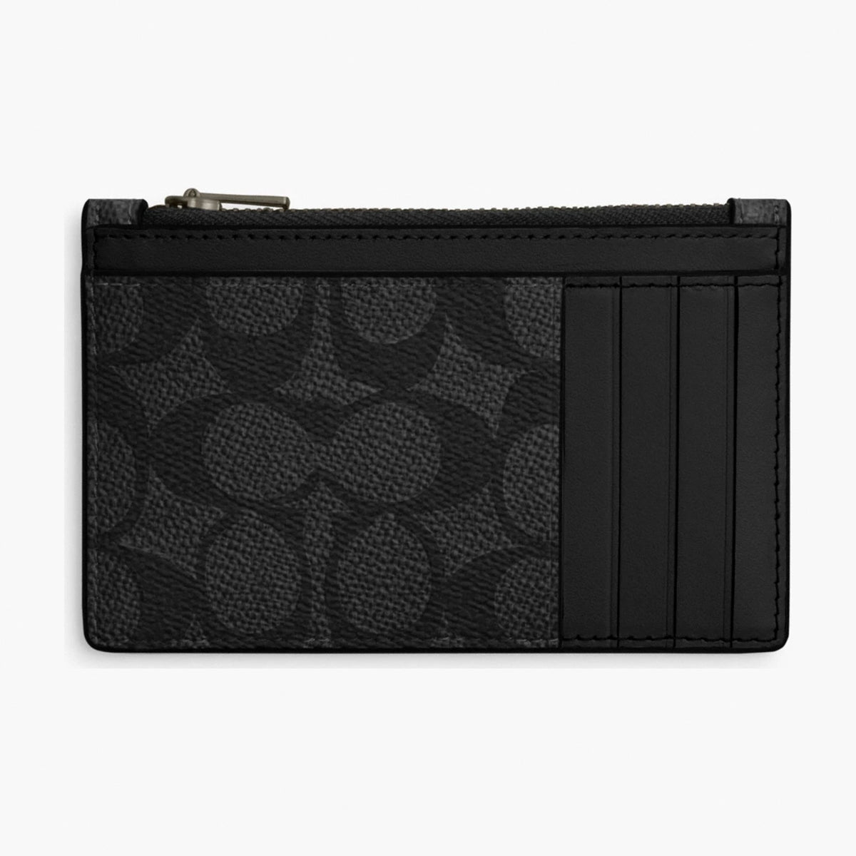 Coach Zip Card Case In Signature Canvas - Gunmetal/Charcoal/Black