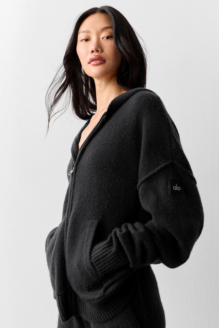 Alo Yoga Wool Cashmere New Class Full Zip Hoodie - Black