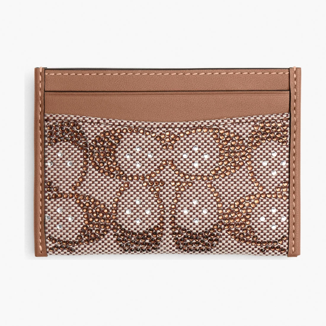 Coach Essential Card Case In Crystal Signature Jacquard - Brass/Mushroom