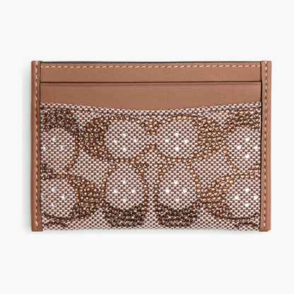 Coach Essential Card Case In Crystal Signature Jacquard - Brass/Mushroom