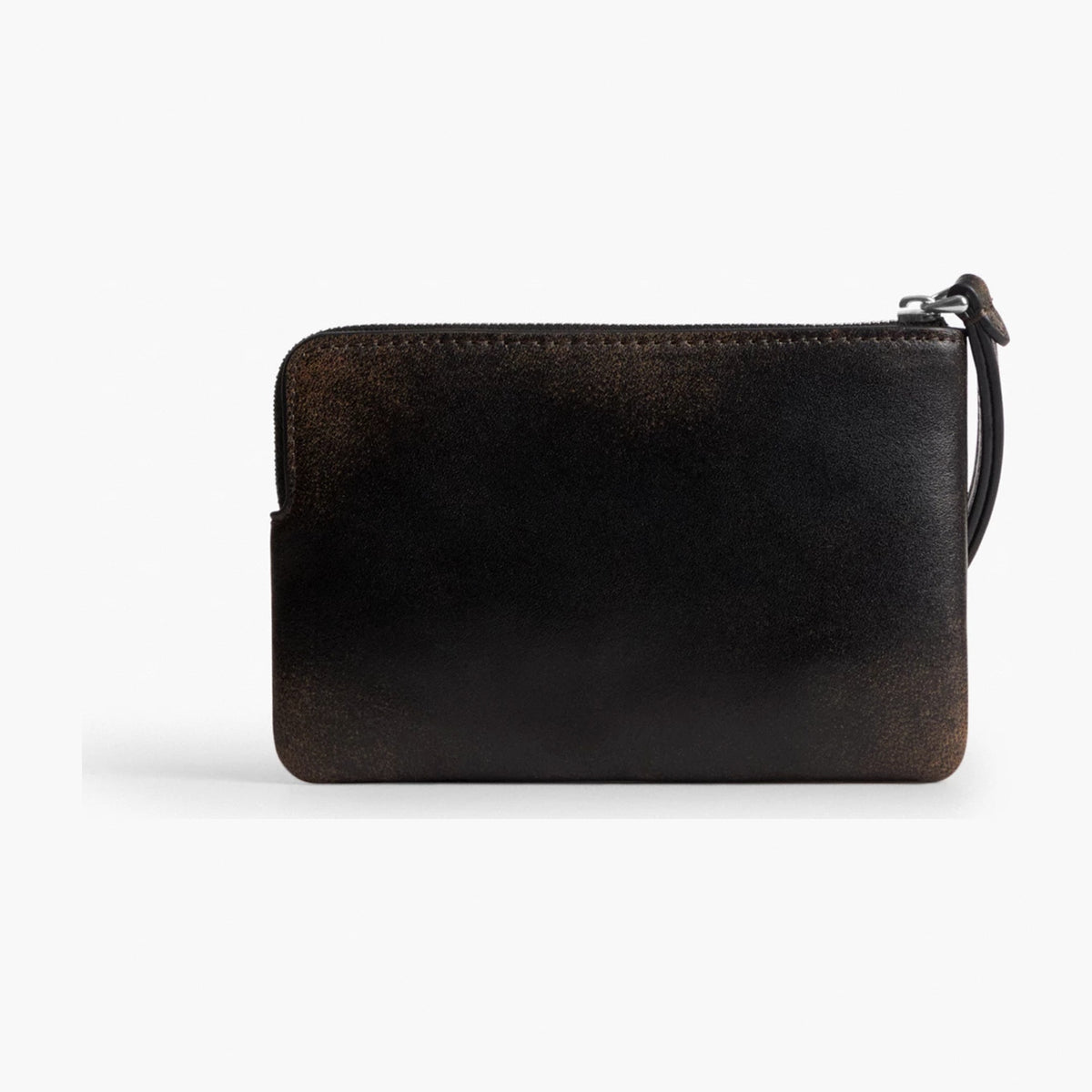 Coach Corner Zip Wristlet In Loved Leather - Silver/Black Brown