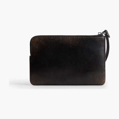 Coach Corner Zip Wristlet In Loved Leather - Silver/Black Brown