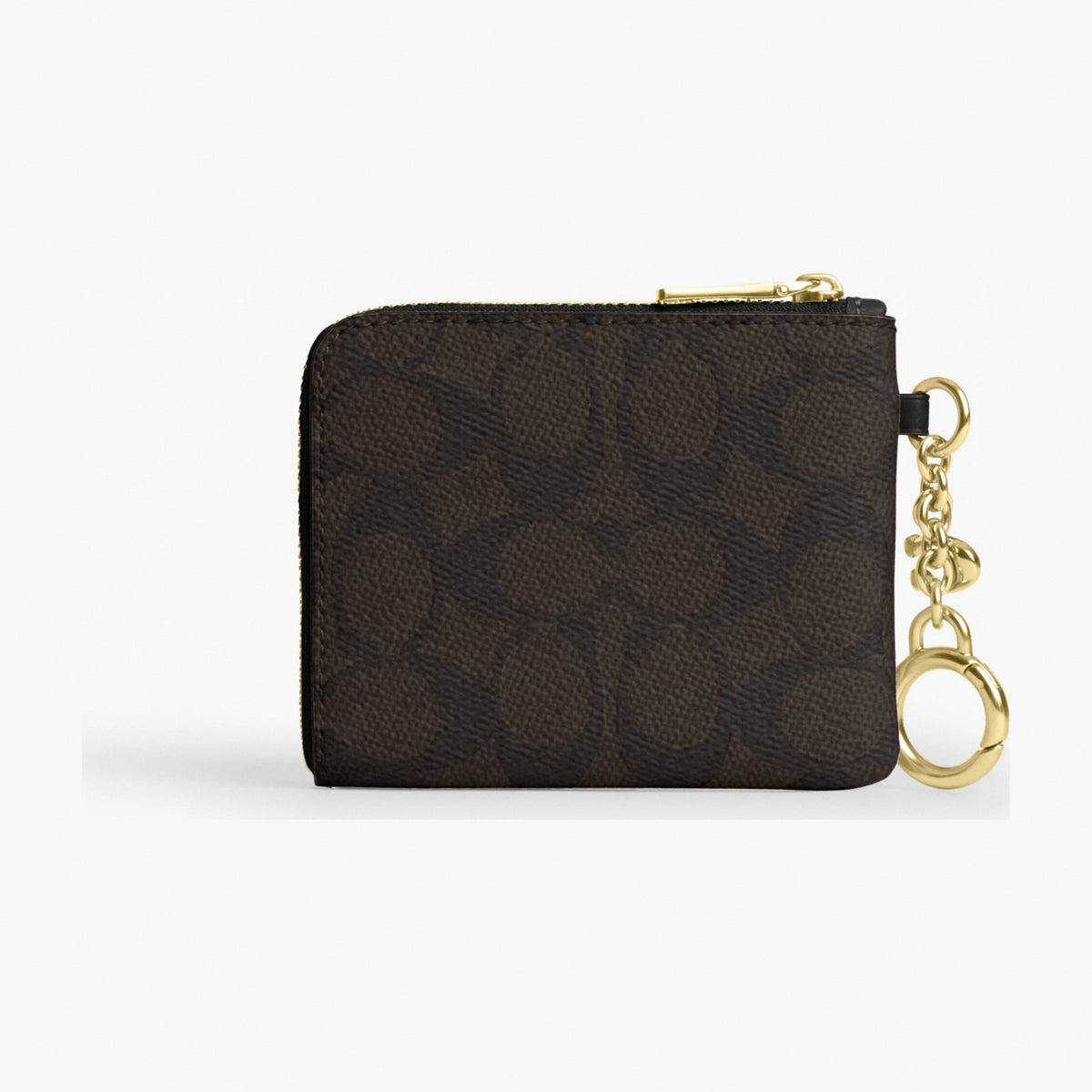 Coach Small Corner Zip Wallet In Signature Canvas - Gold/Walnut/Black