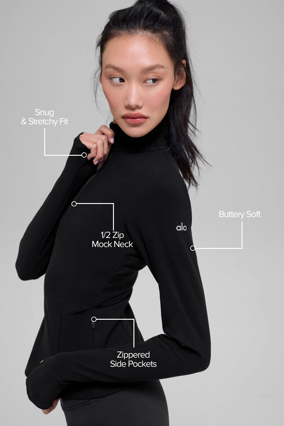 Alo Yoga Alosoft 1/2 Zip Rapid Pullover - Black