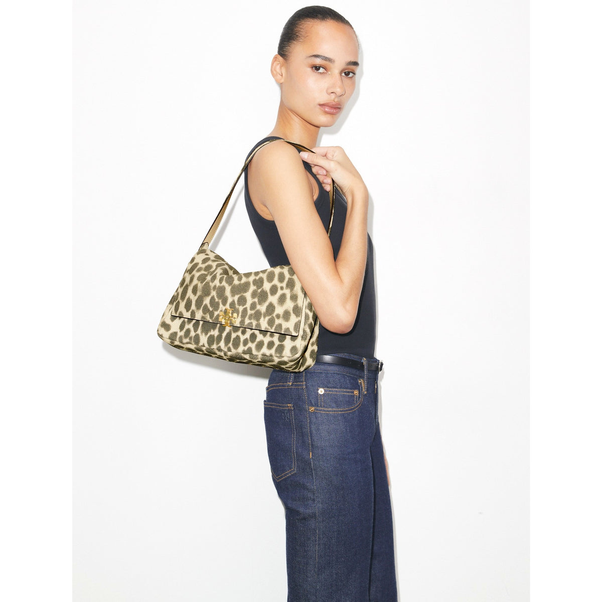 Tory Burch Charlie Suede Shoulder Bag - Cheetah Spots