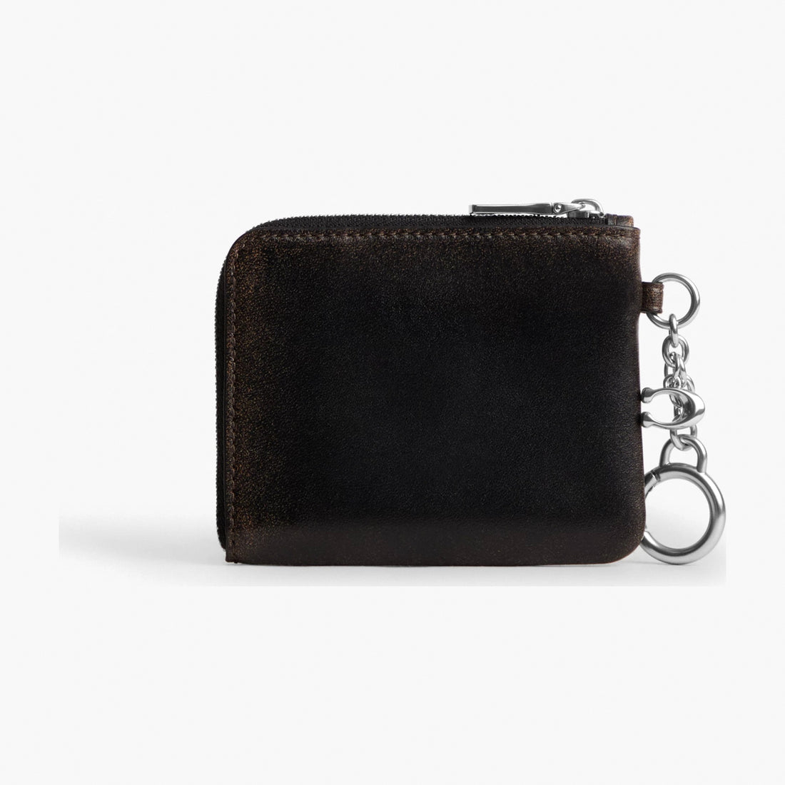 Coach Small Corner Zip Wallet In Loved Leather - Silver/Black Brown