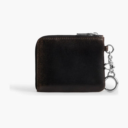 Coach Small Corner Zip Wallet In Loved Leather - Silver/Black Brown