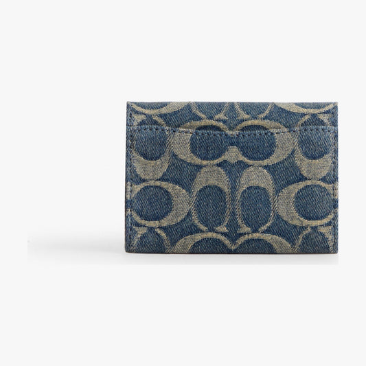 Coach Flap Card Case In Signature Regenerative Cotton Denim - Gold/Denim