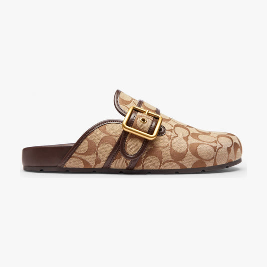 Coach Archival Buckle Clog With Signature Sateen Jacquard - Khaki/Maple