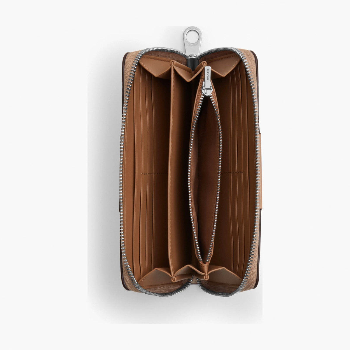 Coach Long Zip Around Wallet In Signature Canvas With Stripe - Silver/Sand/Taupe
