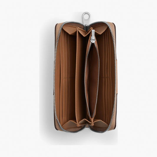 Coach Long Zip Around Wallet In Signature Canvas With Stripe - Silver/Sand/Taupe