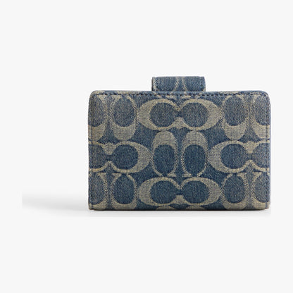 Coach Medium Corner Zip Wallet In Signature Regenerative Cotton Denim test - Gold/Denim